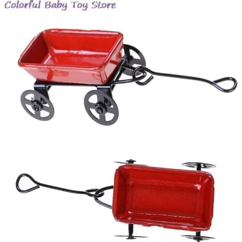Pretend Play Classic Toys Doll House Decoration Gift For Kids 1:12 Cute Dollhouse Miniature Garden Metal Cart Red Furniture Toys