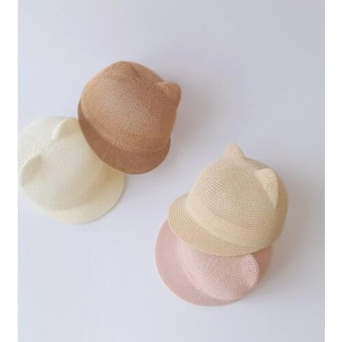 Cat Ears Baby Straw Hat Summer Lovely Kids Sunshade Beach Hats for Boy Girl Baby Children Short Brim Baseball Caps Wholesale