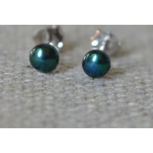 Unique Pearls Jewellery Store Small Pearl Earrings 4MM Tiny Freshwater Black Pearls Sterling Silver Stud Earrings Children Gift