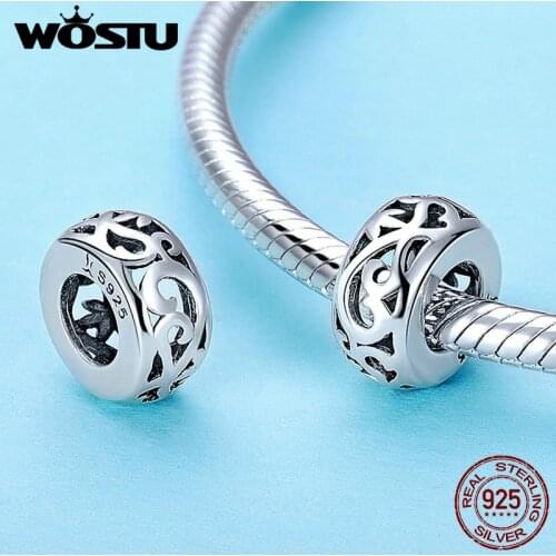 WOSTU Top Sale Real 925 Sterling Silver Grass Pattern Spacer Charm fit Bead Bracelet S925 Silver DIY Jewelry Making Gift BKC716