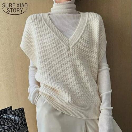 Chic V-neck Twisted Ladies tops Autumn and Winter Loose Women Sleeveless Sweater Tops Solid Knitted Pullover Vests Femme 11318