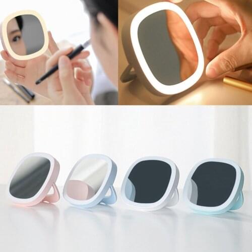 LED HD Makeup Mirror Fold Cosmetic Mirror Chargeableable Makeup Tool Round Portable Travel Mobile Power Bank USB Chargeabl