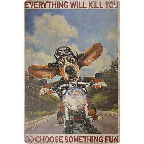 Super durable Basset Hound Riding Motorbike tin Signs Vintage bar Cafe Garage Home Wall Decoration Basset Hound Sign 8x12 inch