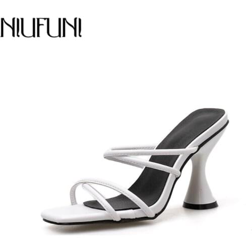 NIUFUNI 2020 Summer Women Slippers 9CM High Heels Sexy Strap Peep Toe Sandals New Style Casual Shoes Woman Plus Size 35-42
