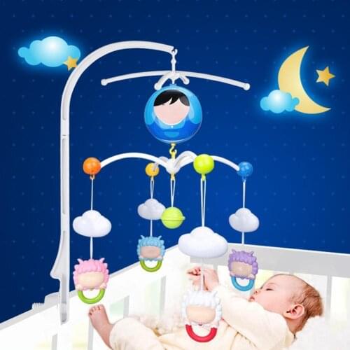 Rotating Baby Bed Bell Bracket Adjustable White Baby Bed Holder Box Bell Interactive Bracket+wind-up Music Mobile Toy Crib R7X1