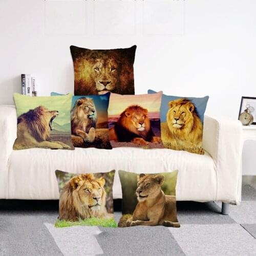 XUNYU Cute Animal Lion Cushion Cover Throw Pillow Case Linen Cushion Case Sofa Bed Decorative Pillowcase 45x45cm C0061