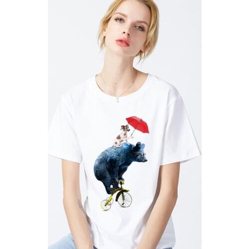 T shirt Women 2019 New hipster T-shirt kawaii sweet animal Print Harajuku Tshirt O-neck Short Sleeve White Tops Female Clothing