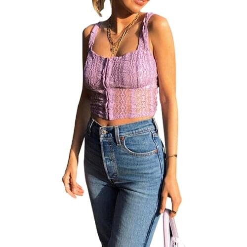 Women Vest Strap Ruffles Lace Print Slim Top Elastic Waist Frenulum Short Tank Tops Backless Summer Crop Top 2020 Sexy Clubwear