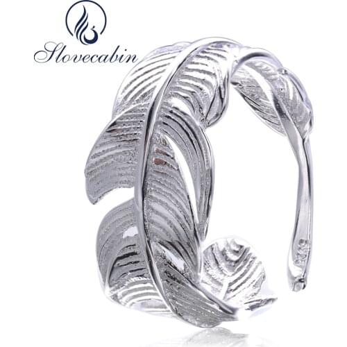 Slovecabin Antique 925 Sterling Silver Resizable Wedding Feather Rings For Women Sterling Silver Jewelry Engagement Female Rings