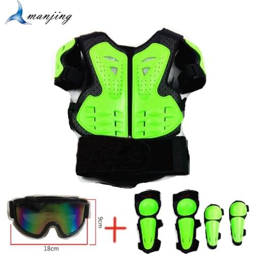 Vest Goggles Knee Elbow Set Child Motocross Body Protective gear Vest armor ATV Dirt Bike suits Guard Racing Riding Waistcoat