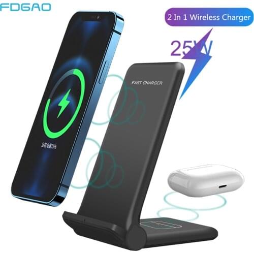 25W Fast Wireless Charger 2 in 1 Qi Charging Dock Station For iPhone 12 11 XS MAX XR X 8 AirPods Pro Samsung S21 S20 Xiaomi mi