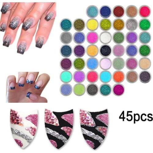 45Pcs Set DIY Colors Flash Diamond Glitter Powder for Temporary Tattoo Kids Face Body Nail Painting Christmas Decoration Art
