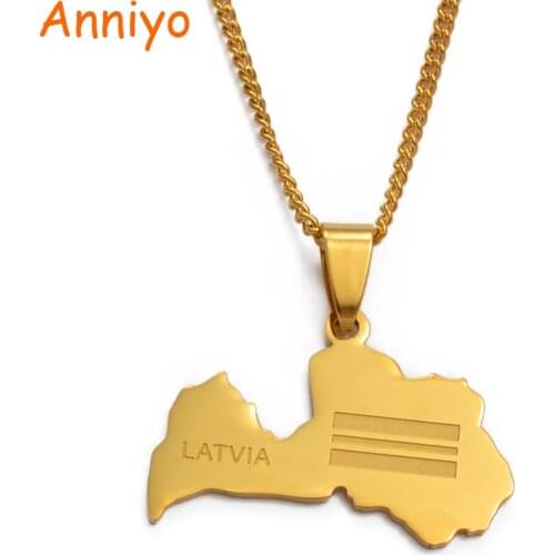 Anniyo Latvia Map Pendant Necklace for Women/Men Gold Color Latvijas Republika Maps Necklaces Jewelry Gifts #013121