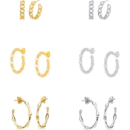 Canner 925 Sterling Silver Stud Earrings Hollow irregular Pendientes Earrings For Women Simple Bamboo Knots Twist Piercing