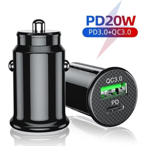 Mini Car USB Charger QC PD 3.0 Fast Charging Charger 20W Quick Charge Adapter For iPhone 12 Xiaomi Samsung Type C Mobile Phone
