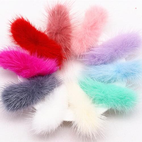 5pcs Mink Pompom Bowknot 3cm*7cm High-Grade Mink Hair Fur Pompon Handmade Bow Sheet DIY Make Bow Tie Accessories Apparel Patch