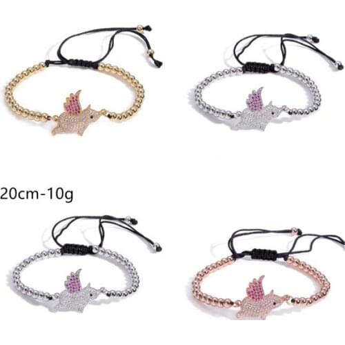 Flying pig crystal micro pave cz zircon cubic zirconia Bracelet Push Pull Adjustable silicone Copper Charm Snake Chain yg23