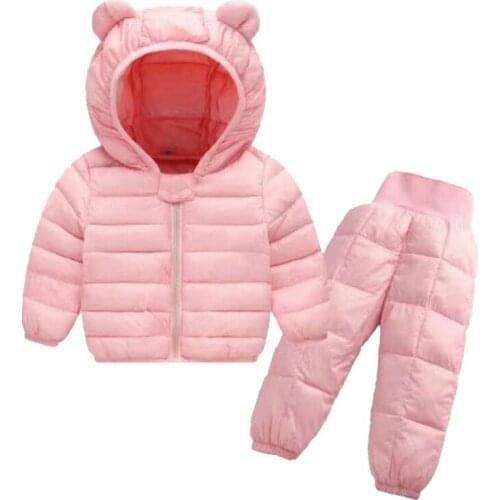 Baby Winter Coat+Pants Set Kids Casual Solid Hooded Down Jacket Overalls Snow Suit Warm Clothes For Children Boys Girls Body