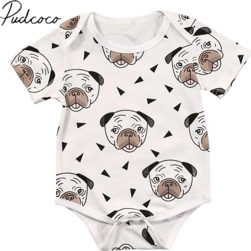 2018 Brand New Newborn Infant Baby Girls Boys Summer Bodysuits Short Sleeve Dog Print Cotton Jumpsuits Bodysuits Outfit 0-18M