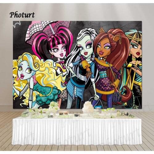 PHOTURT Monster High Backdrop Girls Birthday Photography Banner Vampire Doll Photo Background Polyester Vinyl Studio Props
