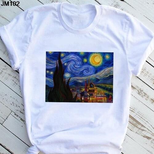 Summer New Womens Art Van Gogh Print Tshirt Harajuku Street Wear O-neck Tops Ladies T Shirt Casual Fashion White Female T-shirt