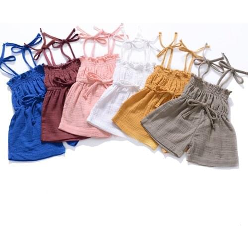 2021 Summer Baby Clothes Set Little Girls Overalls Toddler Kids Straps Cotton Linen Home Wear Jumpsuit Children Casual Outfit