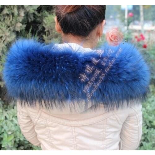 Colorful Genuine Raccoon Fur Detachable Collar Scarfs Fashion Coat Sweater Detachable Luxury Fur Collar TKC003-blue
