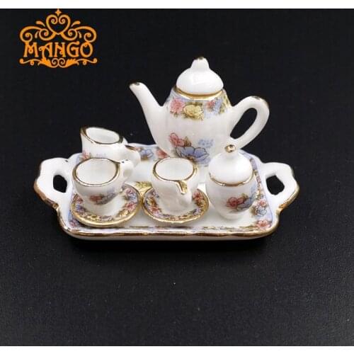 1/12 Dollhouse Miniature Porcelain China Tea Set CHERRY 8PCS Gift toys
