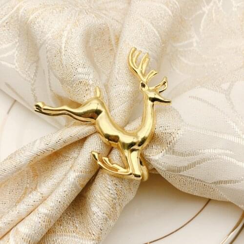 10pcs/lot Christmas West Table Jewelry Environmentally Friendly Zinc Alloy Golden Elk Napkin Buckle Metal Deer Napkin Ring