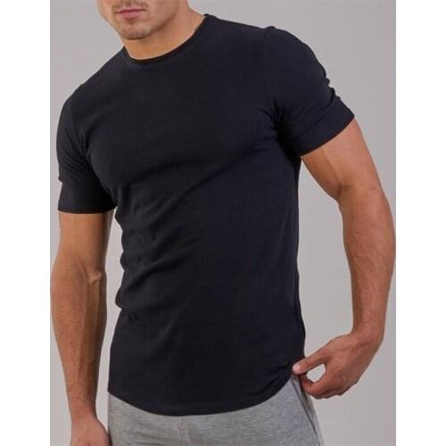 Gym t shirt Men Cotton Fitness Workout Skinny Short sleeve T-shirt Male Bodybuilding Sports Tee shirt Summer Casual Clothing