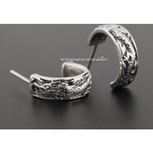 925 Sterling Silver Chinese Dragon Mens Biker Rocker Earring 8R005