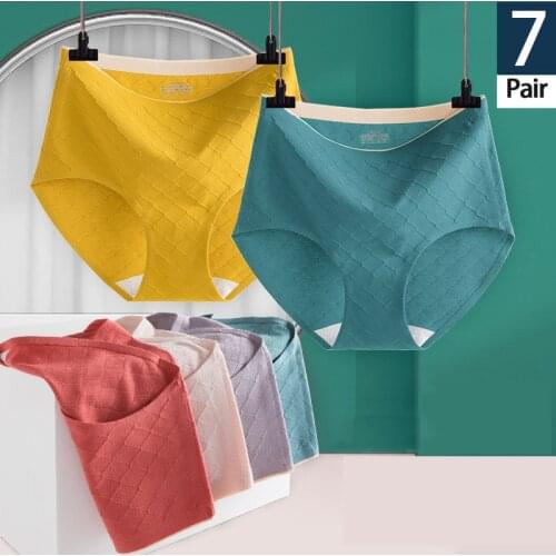 7 Pcs womens underwear cotton large size briefs for womens underwear high waist abdomen panties solid breathable Four Seasons