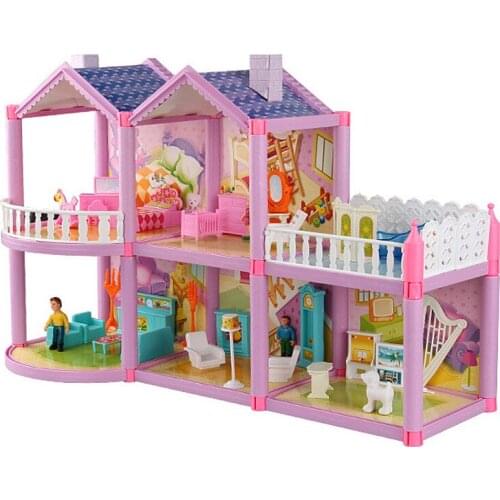 New Big Size Pink Diy House Villa Princess Fantasy Dream Mansion Castle Toy For Girls Baby Building Blocks with Men Figure