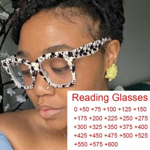 Vintage Flower Printing Reading Glasses Women Men -1.5 -2 -2.5 Oversized Square Hyperopia Glasses Blue Light Blocking Screens