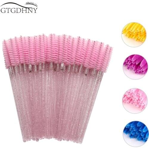 GTGDHNY Good Quality Disposable 50 Pcs/Pack Crystal Eyelash Makeup Brush Diamond Handle Mascara Wands Eyelash Extension Tool