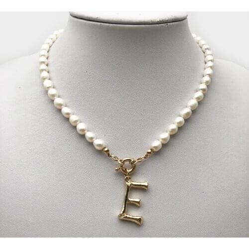 Real Pearl Necklace Choker Alphabet A-Z Initial Pearl Necklace Stainless Steel Buckle GoldColor Pendant Freshwater Pearl Jewelry