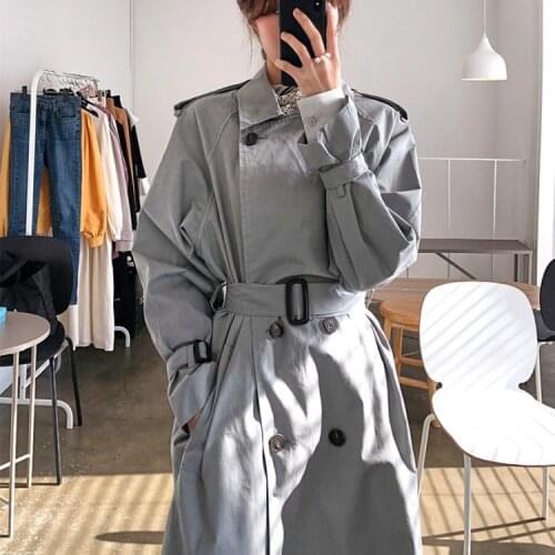2020 New Korean Style Spring and Autumn Slim Fit Waist Womens Coat Mid-Length Casual Trench Coat Womens