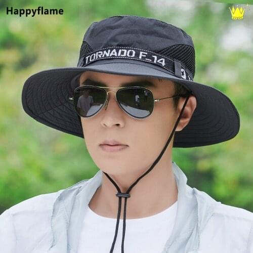 Outdoor Letter embroidery mesh breathable mens panama hat Boonie Foldable Bucket Hat Beach Wide Brim Sun Hat Anti-UV Men Gorro