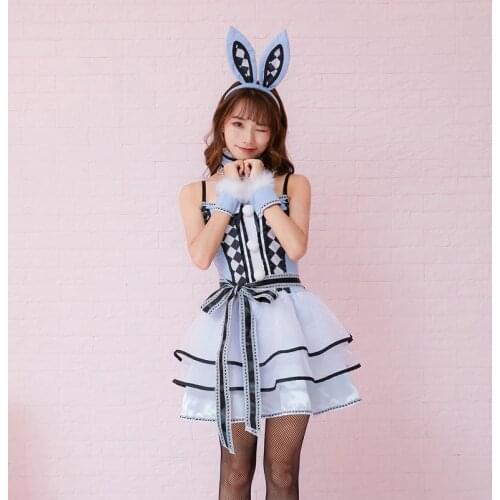Easter Bunny Cosplay Costumes Alice Rabbit Cosplay Cake Dress Rabbit Girl Cos Short Mini Dress Rabbit Ears Set Halloween Cos