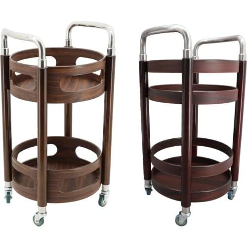 Mobile Round Wine Food Distribution Table Storage Rack Dining Car Wine Rack Banquet Tea Snack Trolley Solid Wood
