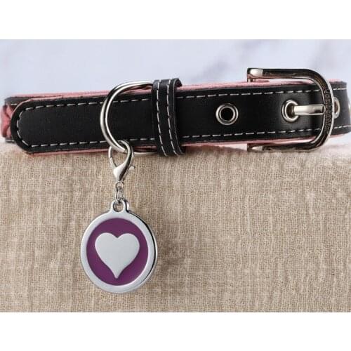 25MM Personalized Pet Tags Engraved Dog NameTags Zinc Alloy Dog Cat Collars Pet Accessories Heart Print Pendant With KeyChain