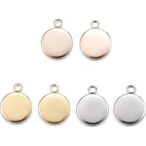 304 Stainless Steel Pendant Flat Round Cabochon Settings Trays 8mm 10mm 12mm 14mm for Jewelry Making DIY accessories F60