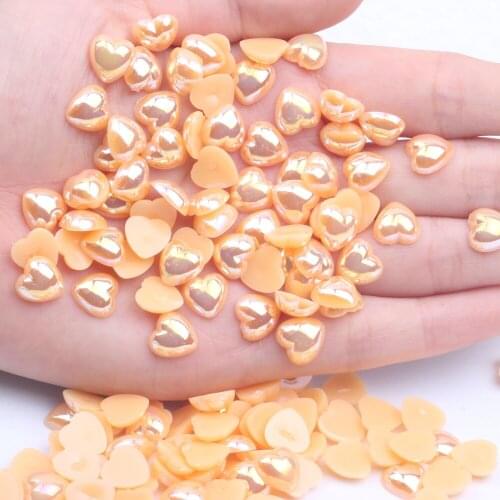 Flatback Half Pearls Imitation Heart Shape 12mm 1000pcs Glue On Resin Pearls AB Colors Scrapbook Wedding Cards Nail Jewelry
