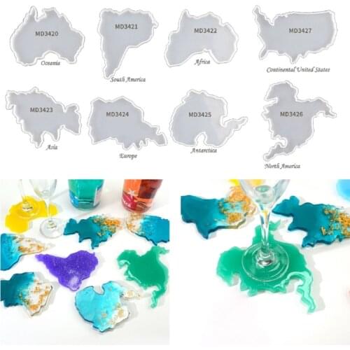 8Pcs Seven Continents Map Coaster Resin Mold Oceania Africa Europe Asia Map Silicone Tray Fruit Cup Mat Epoxy Resin Mold
