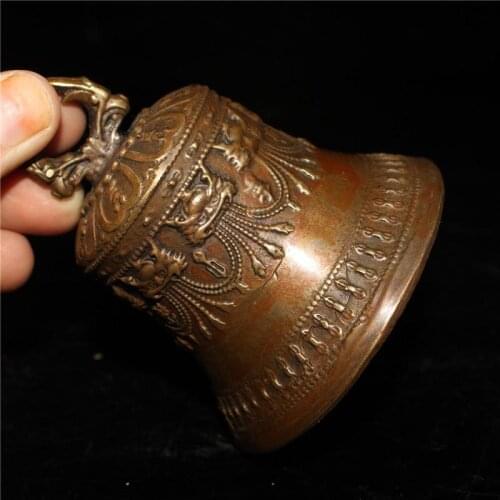 Chinese old craft Pure copper old shake bell Figurines Statue