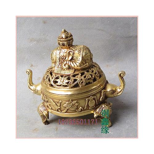 Chinese Boutique collection pure copper carved Elephant Incense burner statue