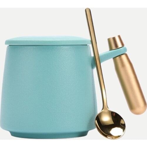 Japanese ceramic mugs coffee cup creative personality golden handle with lid spoon office teacup large capacity 400ml CE / EU