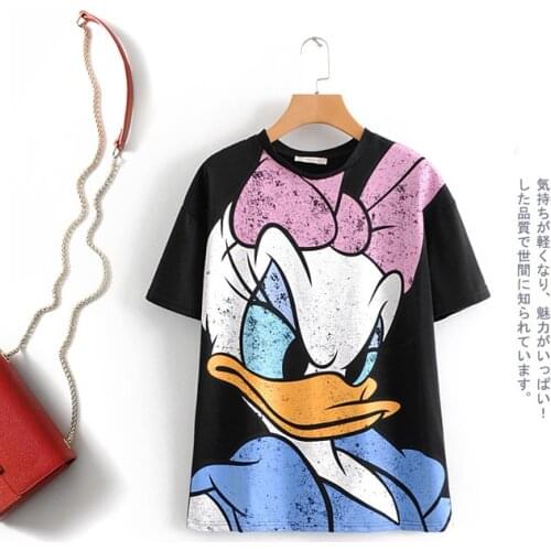 Obrix New Fashionable Duck Print Female T-shirt Cotton Short Sleeve Loose Outerwear For Women