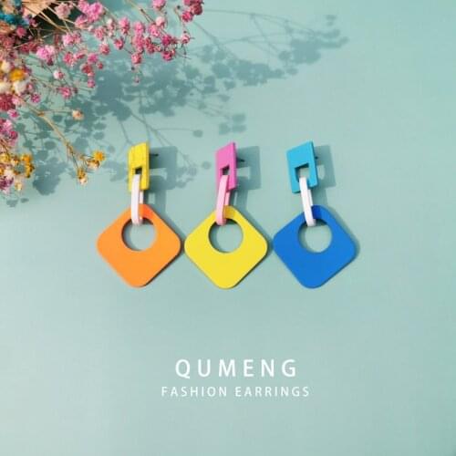 QUMENG Korean sweet cute Spray Paint Acrylic Earrings for women Simple Candy colors Geometric Earrings Wholesale jewelry