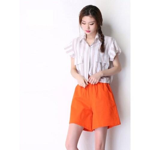 High Waist Cotton Linen Shorts Loose Womens Wide Leg Solid Elastic High Waist Womens Summer Shorts TA686
